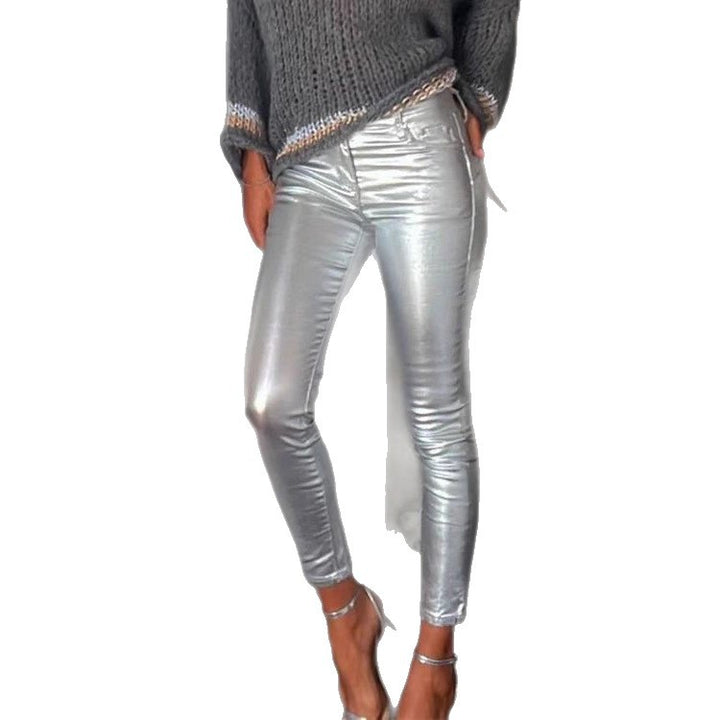 Kvinnors Skinny Leggings med Metallisk Glans