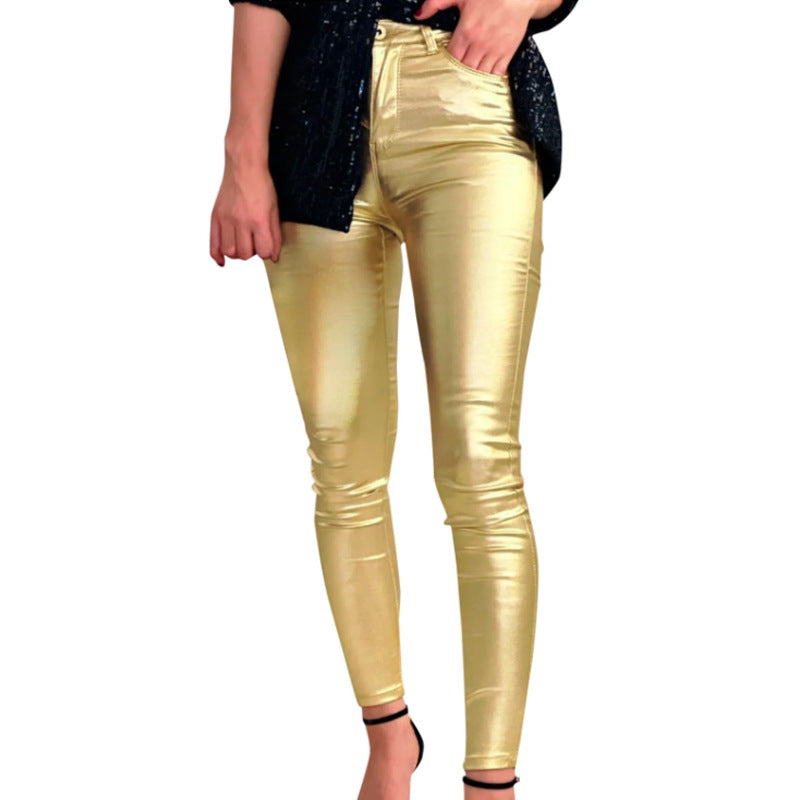 Kvinnors Konstläder Leggings Slim Fit