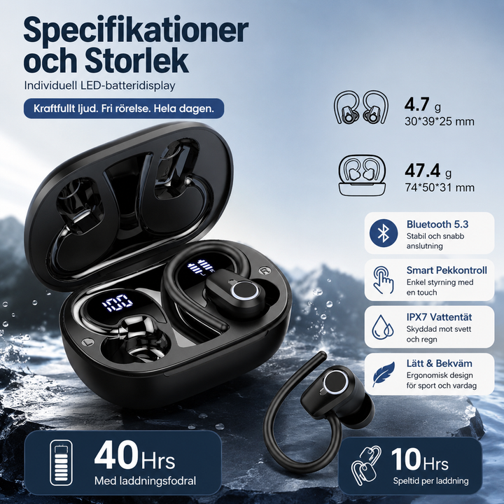 Wireless Sports Earbuds with Active Noise Cancellation and Long Battery Life