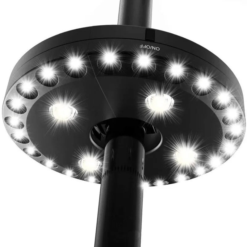 Dimbar LED-belysning för parasoll. Ger varm stämning på uteplatsen, batteridriven utomhusbelysning.