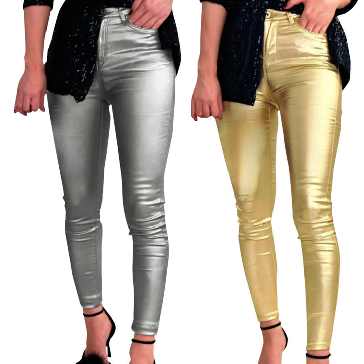 Kvinnors Konstläder Leggings Slim Fit
