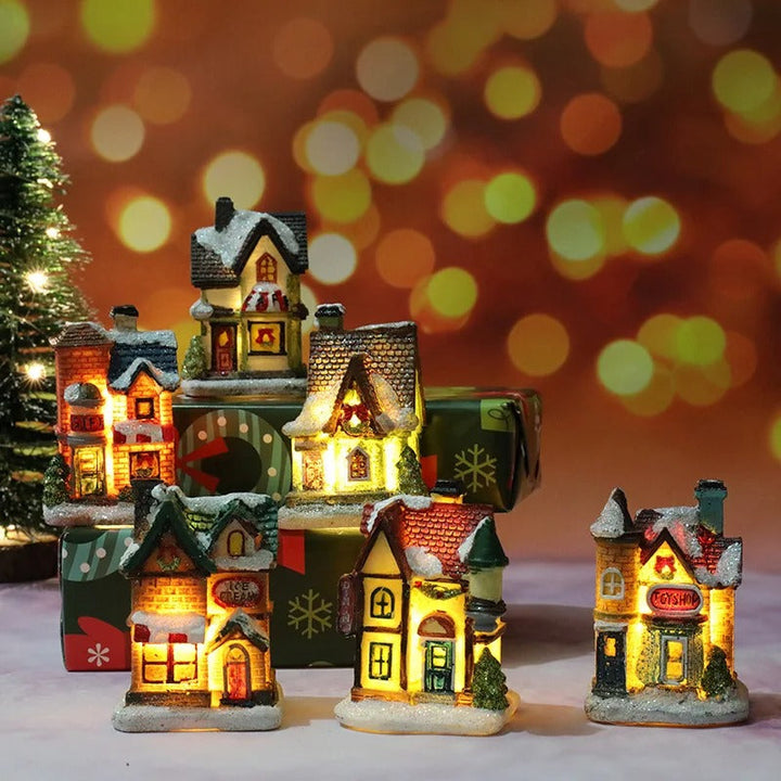 6-delars lysande LED julby för magisk julstämning & heminredning. Vinterlandskap med LED-belysning.