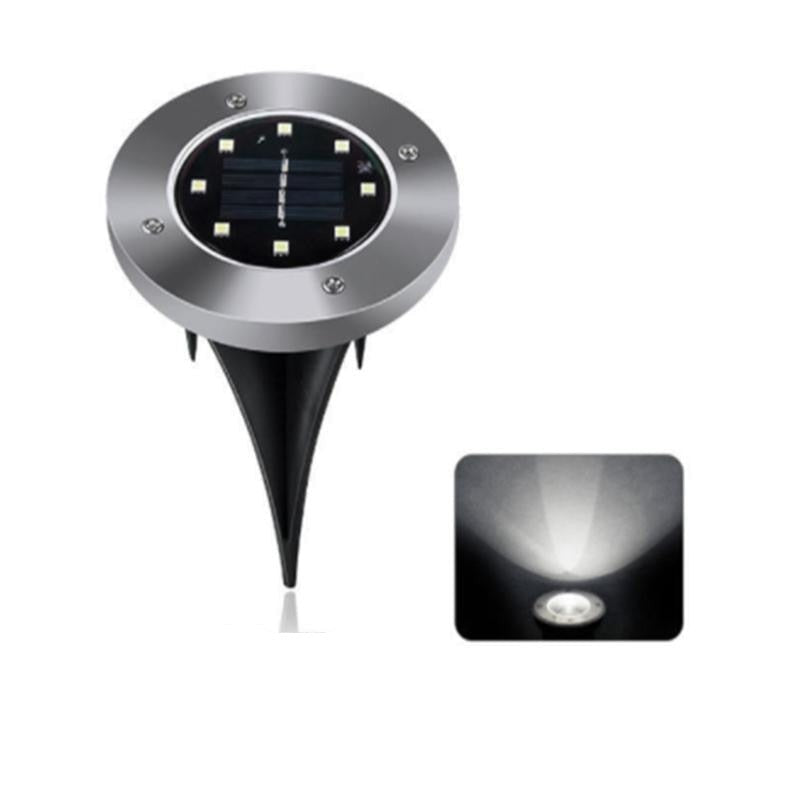 Set med 8 LED solcellslampor för trädgård. Ger effektiv och elegant utomhusbelysning utan eldragning.