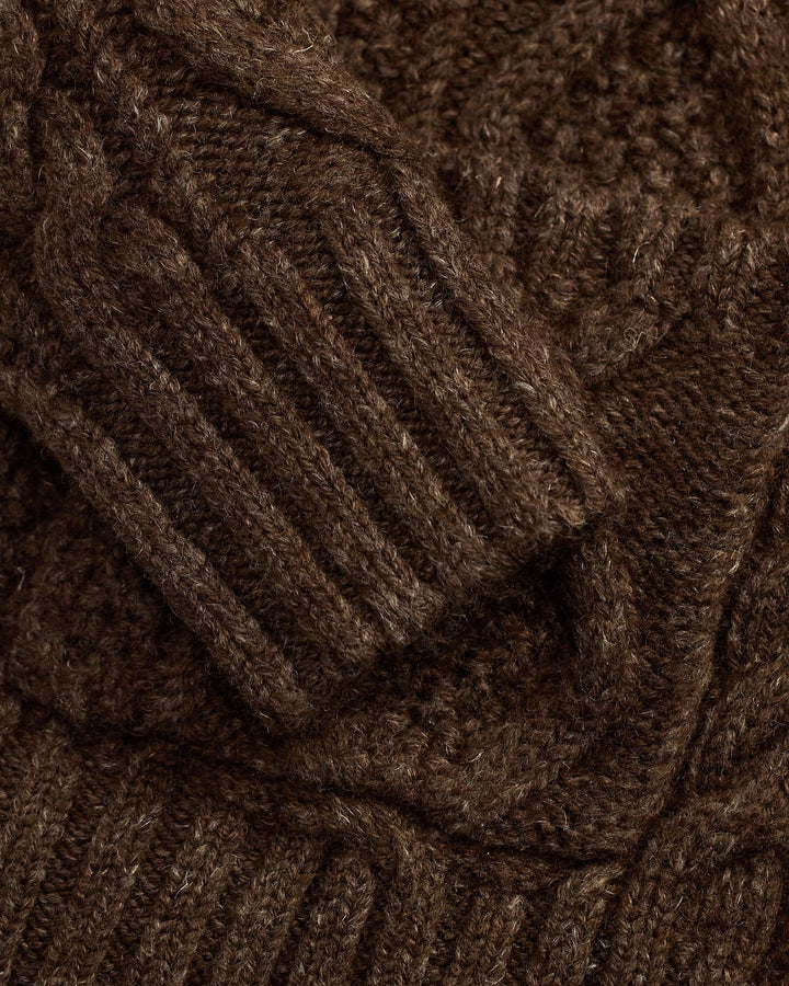 Herrens Kabelstickad Cardigan med Sjalkrage – Brun