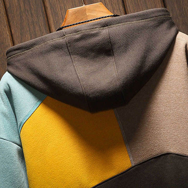 Mäns Casual Hoodie med Färgblock – Stilren Komfort för Varje Dag
