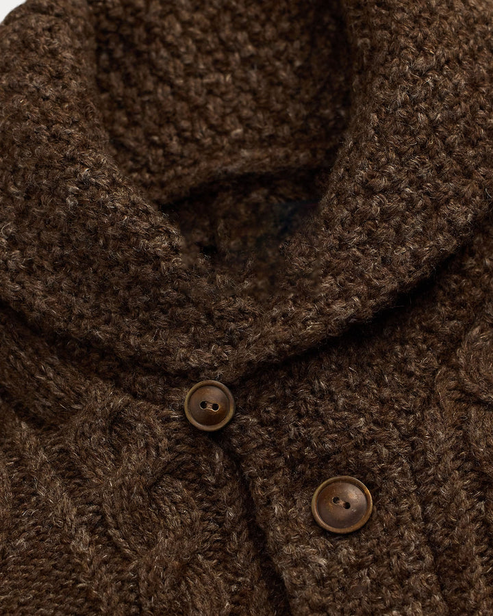 Herrens Kabelstickad Cardigan med Sjalkrage – Brun