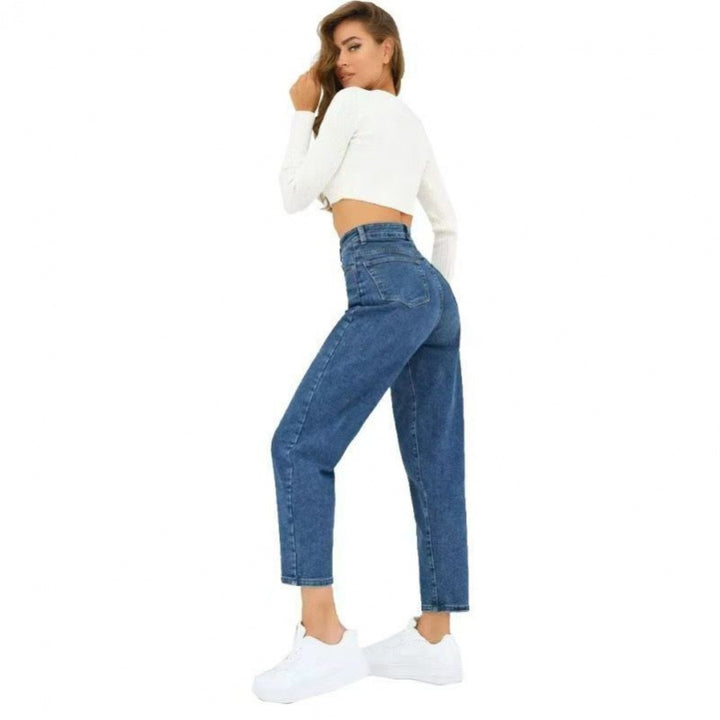 Dam Raka Jeans med Hög Midja i Ljus Denim
