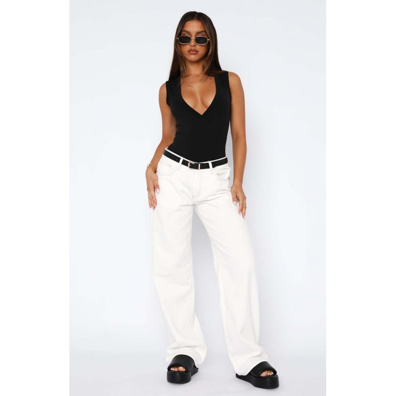 Dam Raka Jeans med Hög Midja i Ljus Denim