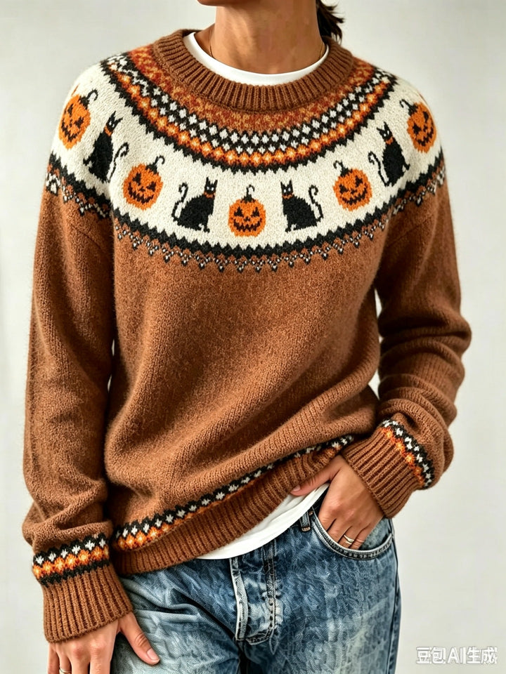 Jersey de manga larga para mujer con estampado de hojas: el favorito del otoño