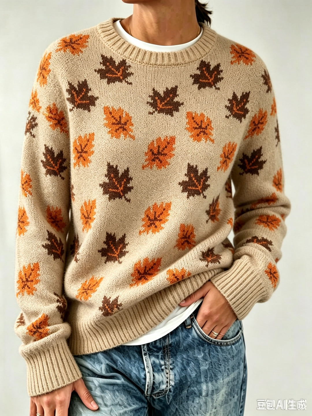 Jersey de manga larga para mujer con estampado de hojas: el favorito del otoño