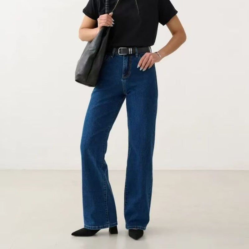 Dam Raka Jeans med Hög Midja i Ljus Denim
