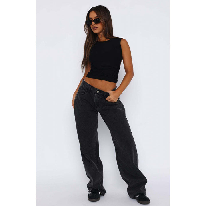 Dam Raka Jeans med Hög Midja i Ljus Denim
