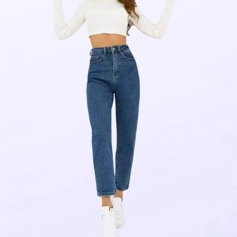 Dam Raka Jeans med Hög Midja i Ljus Denim