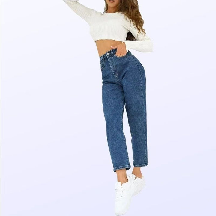 Dam Raka Jeans med Hög Midja i Ljus Denim