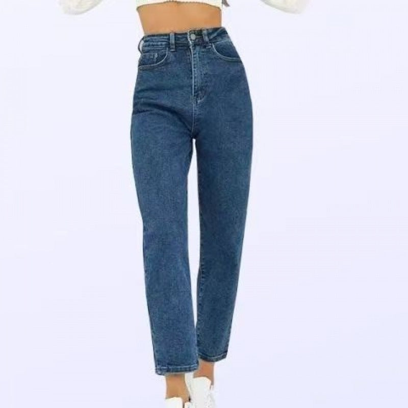 Dam Raka Jeans med Hög Midja i Ljus Denim