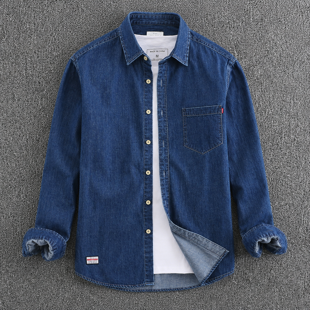 Herr Denimskjorta Lång Ärm - Klassisk Avslappnad Stil