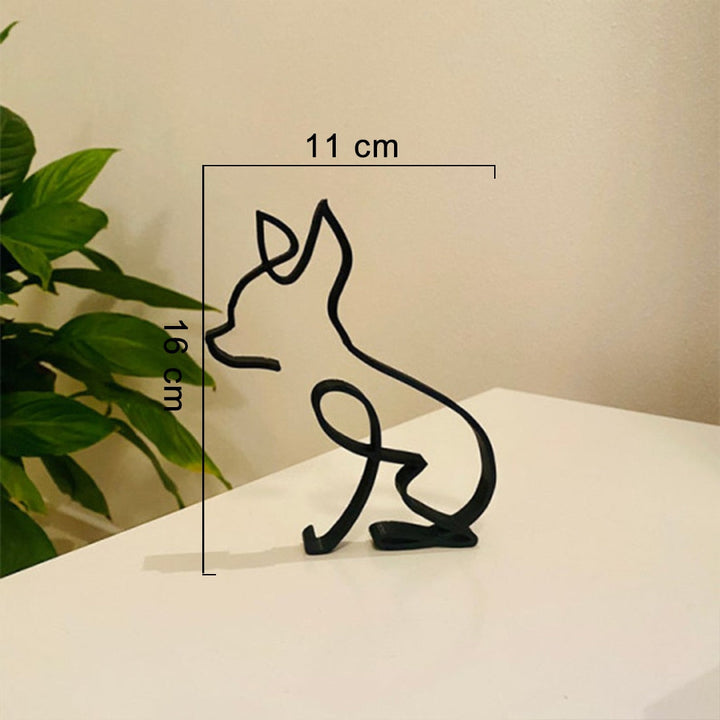 Abstrakt konstskulptur av en hund i metall, perfekt för minimalistisk inredning