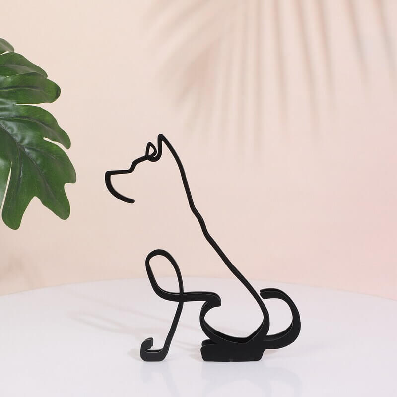 Minimalistisk metallhundskulptur för kontorsmiljö, modern konstdekoration