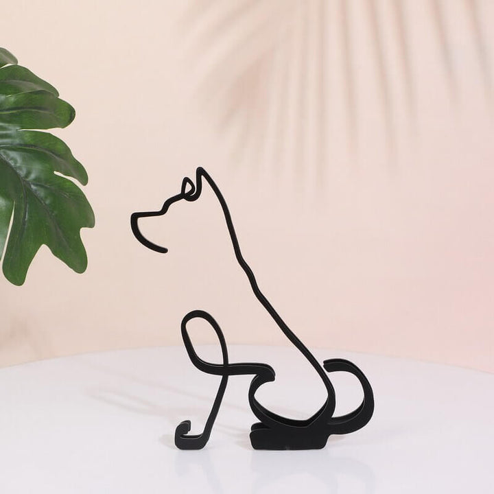 Minimalistisk metallhundskulptur för kontorsmiljö, modern konstdekoration