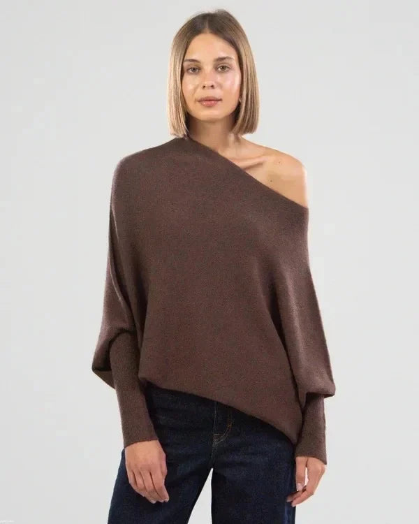Damtröja: Asymmetrisk, draperad, långärmad topp. Modern, bekväm & smickrande för en elegant vardagsstil.
