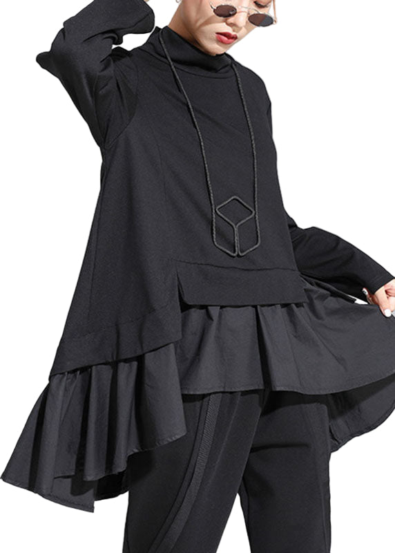 Asymmetrisk långärmad damtopp med volanger i bomullsblandning, perfekt för höstmode.