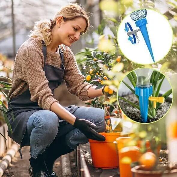 Smart droppsystem för växter, ger jämn bevattning med enkel installation i jord.