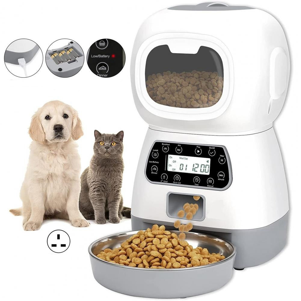 Smart foderautomat med röstfunktion. Spela in meddelanden för din katt eller hund vid mattid.