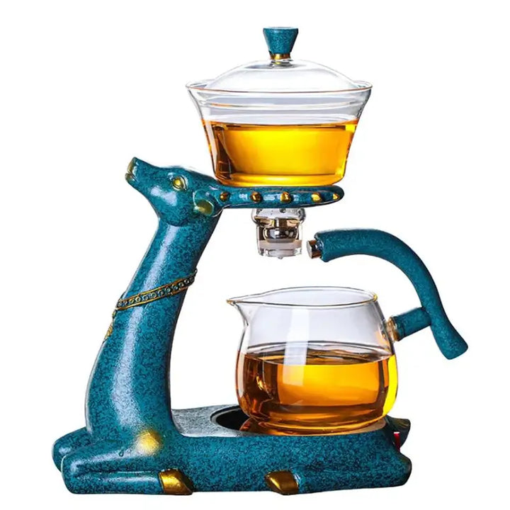 Automatisk tekanna med rådjursdesign, klar glas, magnetisk teinfuser, perfekt kökspresent