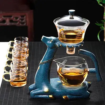Presentförpackning för automatisk tekanna med rådjursdesign, glastekanna, teinfuser