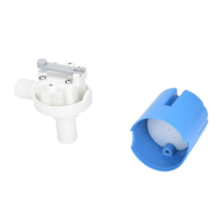 Detaljbild av plastventil för automatisk vattenreglering, perfekt för djur och hemma.
