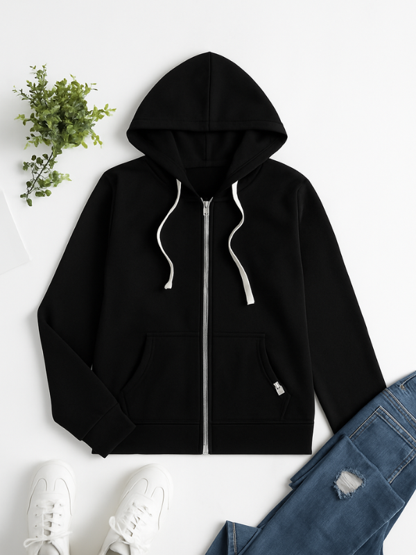 Stilfull damhuvtröja med fullängds dragkedja, justerbar huva. En mångsidig zip-up huvtröja för komfort.