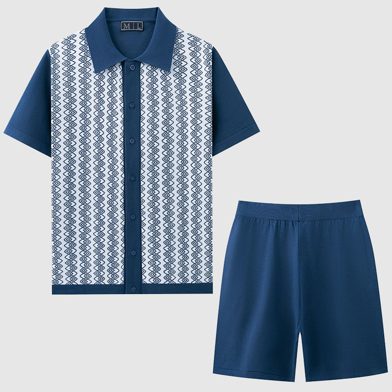 Herrset med kortärmad skjorta i geometriskt mönster, idealiskt för fritid och sommaroutfit.