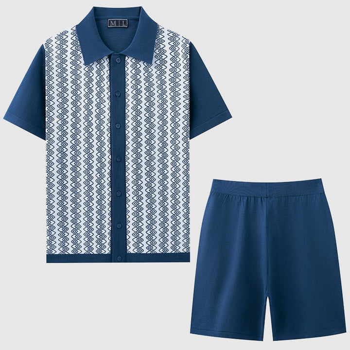 Herrset med kortärmad skjorta i geometriskt mönster, idealiskt för fritid och sommaroutfit.