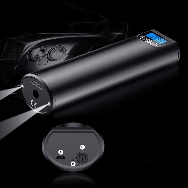 Digital bärbar bilpump med LED-ljus. 150 PSI elektrisk pump perfekt för däck och sportutrustning.