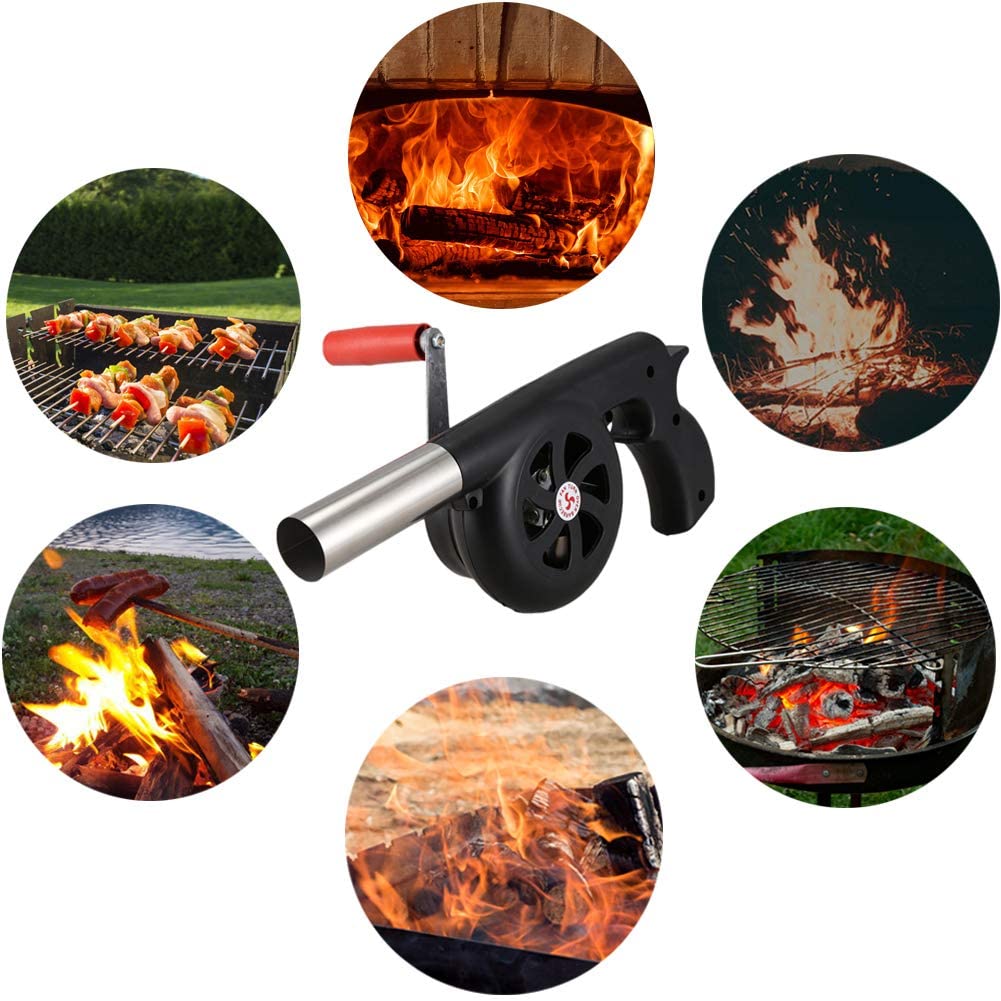 Liten bärbar handfläkt för utomhusmatlagning och grillning. Perfekt för camping & picknick för snabb glödstart.