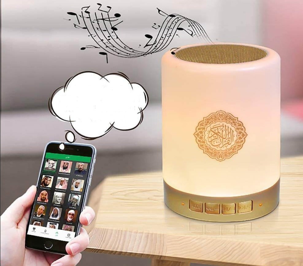 Idealisk present: bärbar Quran-högtalare med touchlampa, MP3 & app-kontroll för alla åldrar.