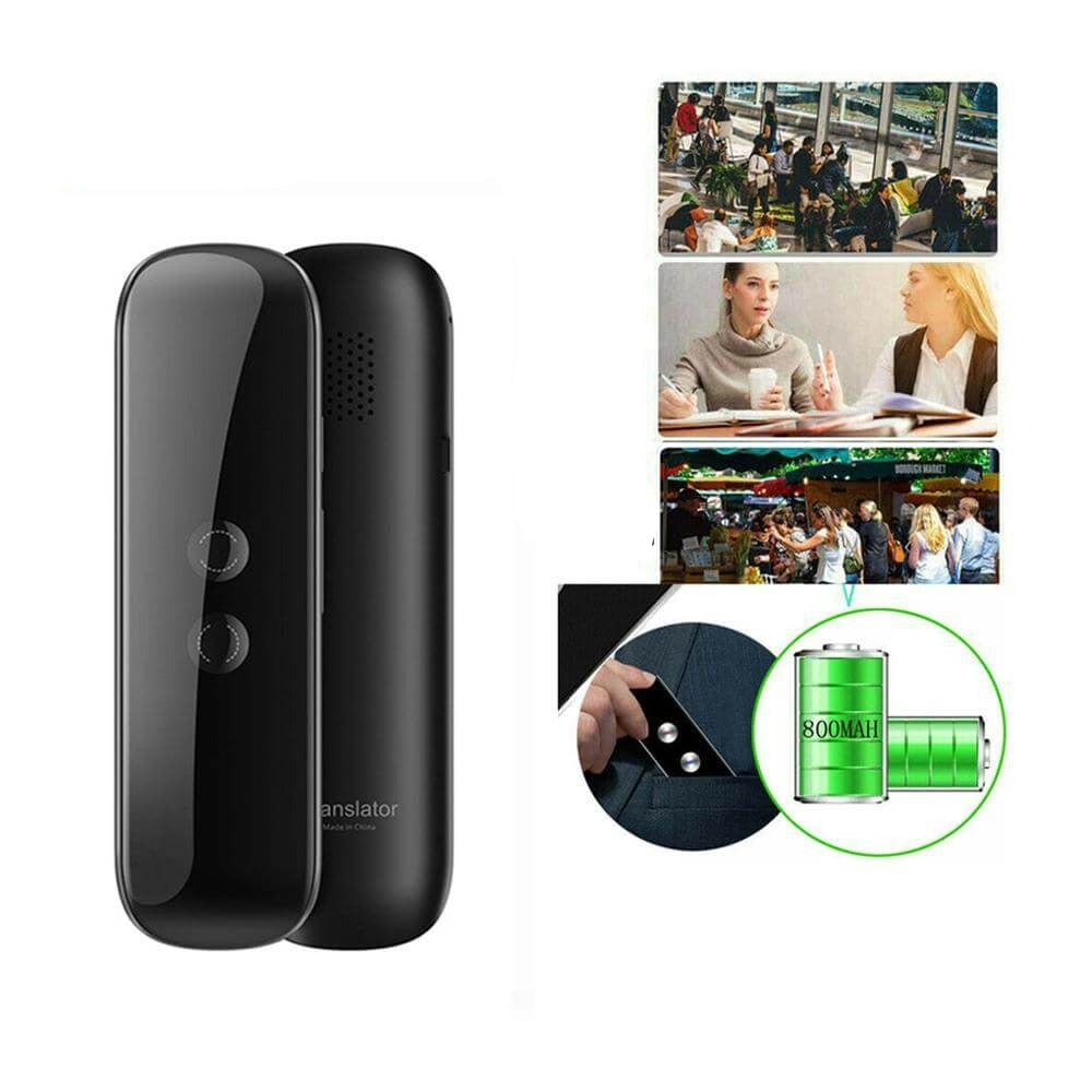 Modern bärbar gadget med flerspråkig realtidsöversättning för smidig internationell kommunikation.