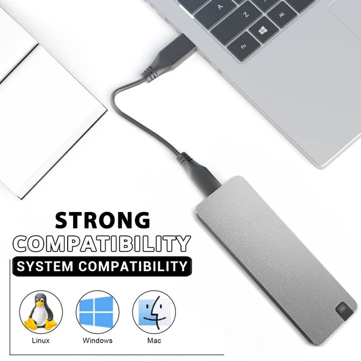 kompakt silverfärgad extern SSD USB 3.2, idealisk för bärbar datalagring