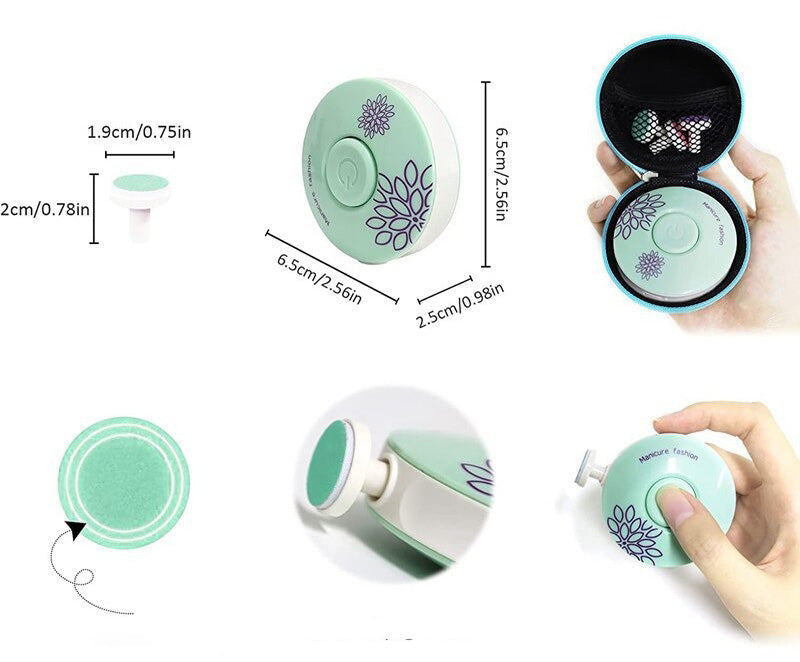Bärbar baby elektrisk nageltrimmer, kompakt och säker, perfekt för föräldrar och babytillbehör.