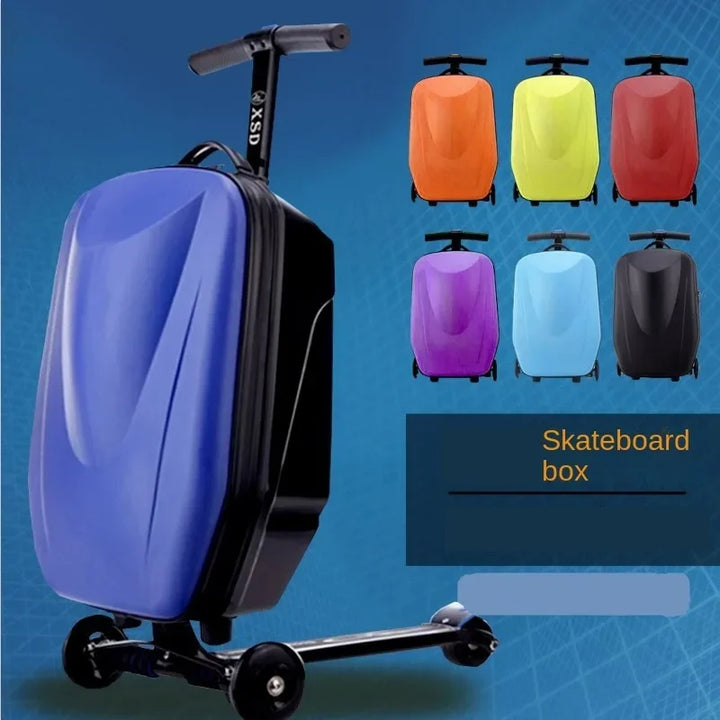 Ungdomsåkande resväska med inbyggd scooter. Perfekt för snabba förflyttningar på flygplatsen.