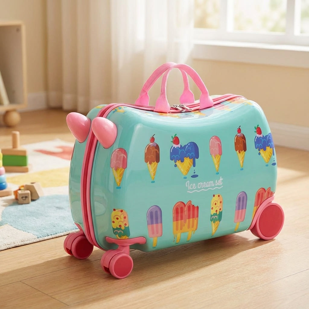Barnresväska RidePop med åkfunktion för barn. Användbar som handbagage på familjeresan.