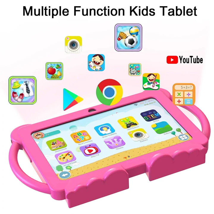 Android 12 barntablet 7 tum. Robust design, perfekt för digitalt lärande och kreativ lek.