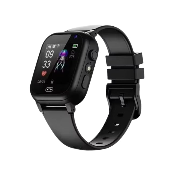 Barnsmartklocka med GPS, videosamtal, och blått armband. Perfekt för barnsäkerhet och kommunikation.