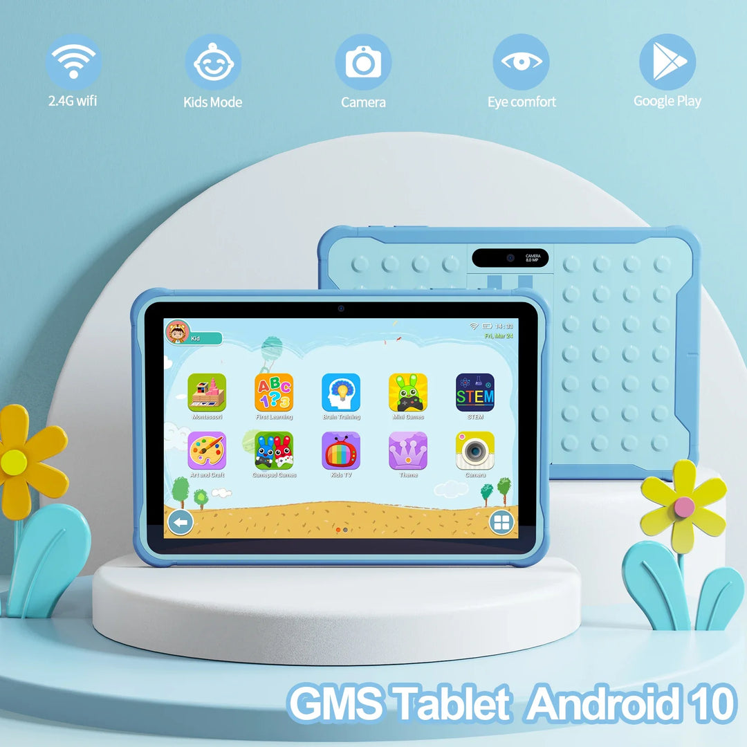 10-tums barnsurfplatta för lärande och spel. Android 13, 64GB lagring, Quad Core processor.