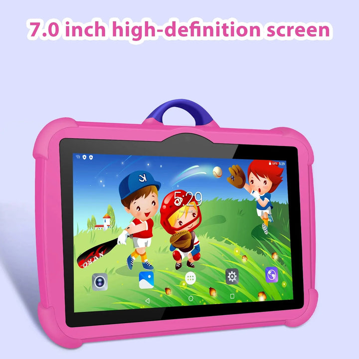 Färgglad 7-tums surfplatta för barn med Android. Perfekt för spel, lärande och underhållning.