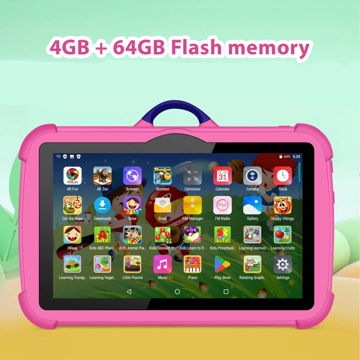Snabb Quad Core barnsurfplatta med 4GB RAM, 64GB ROM. Robust design för barns lek och lärande.