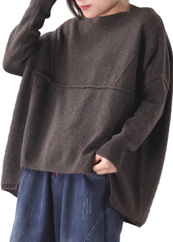 Beige asymmetrisk bomullsblandad långärmad topp i vintage stil för kvinnor, casual
