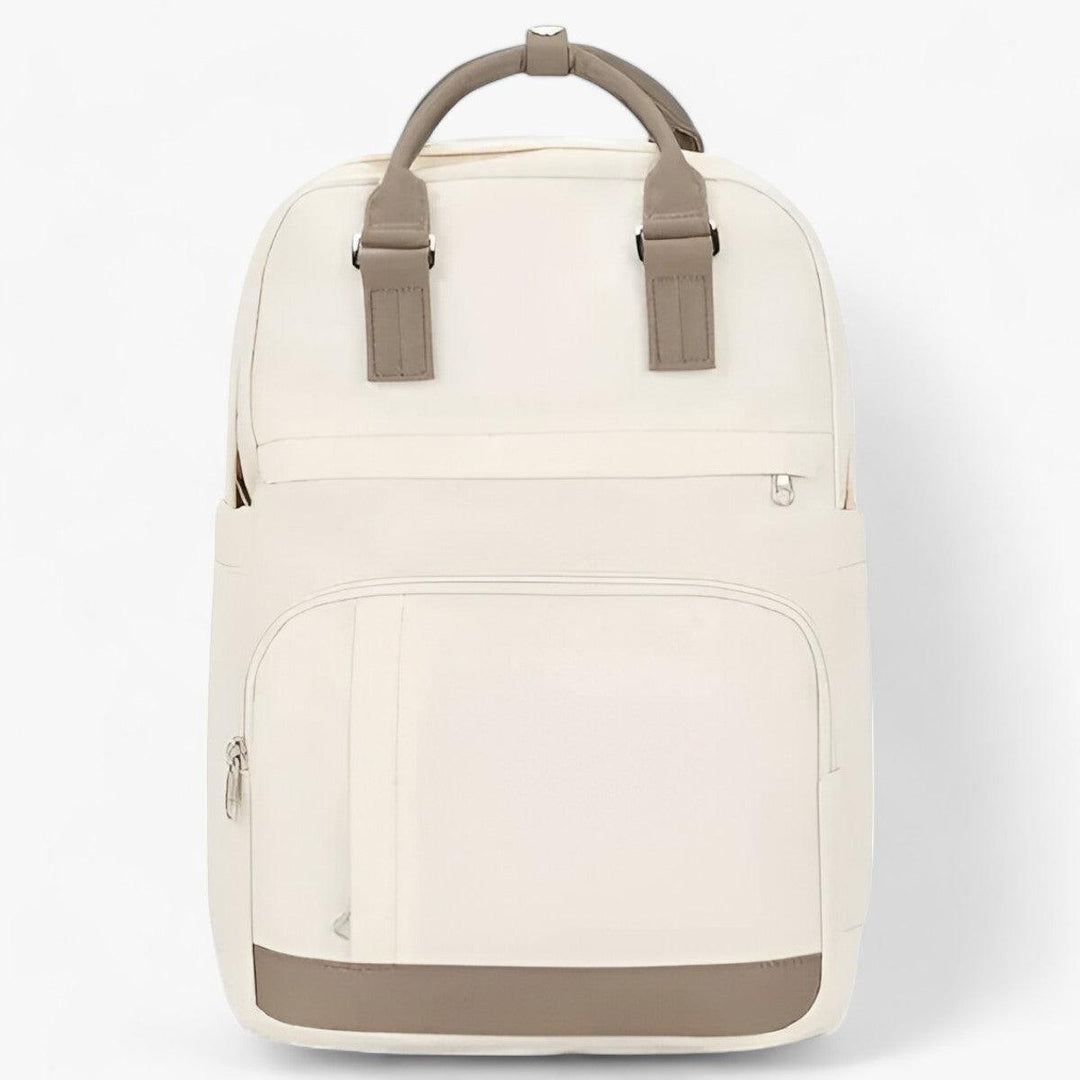 Beige vattentät ryggsäck för urban stil. Robust unisex väska, perfekt som skol-, arbets- eller reseväska.
