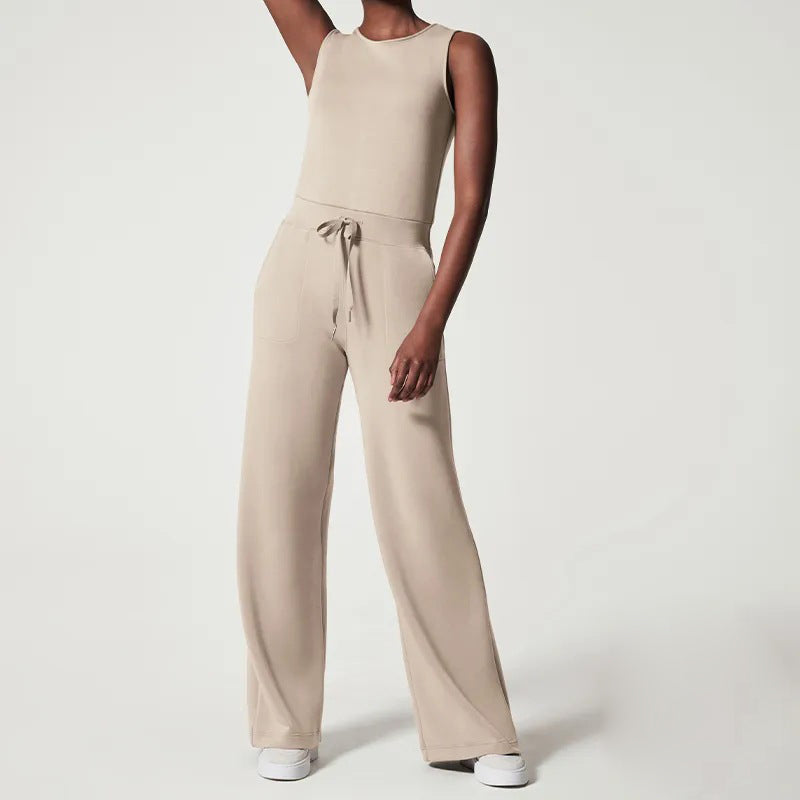 Bekväm dam jumpsuit med justerbart bälte. Lös passform & kort ärm, perfekt för sommar & fritid.