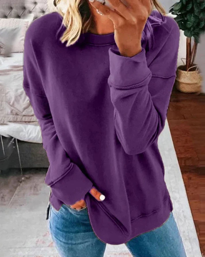 Dam sweatshirt för kvinnor. Bekväm och mångsidig tröja med avslappnad fritidsstil. Höst- och vintermode.